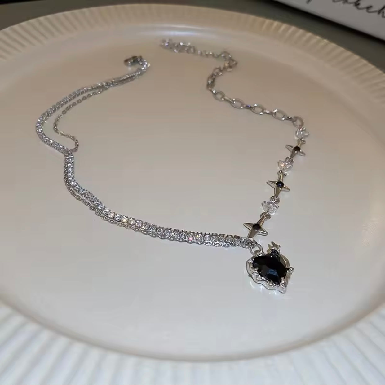 y2k black pink heart necklaces