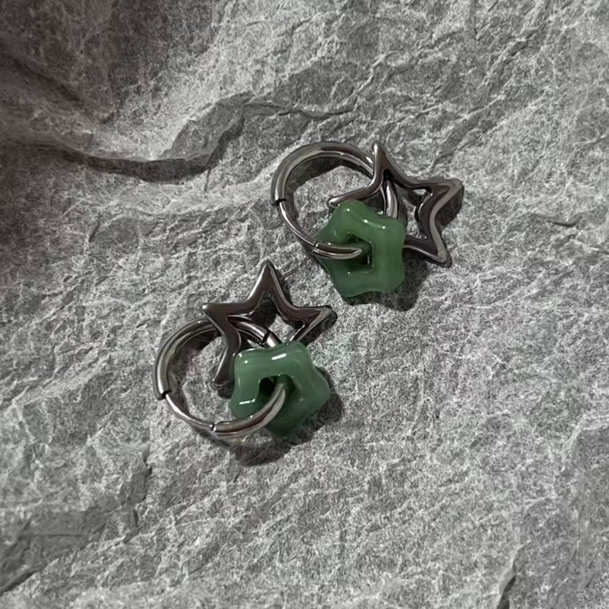 silver green star hoops