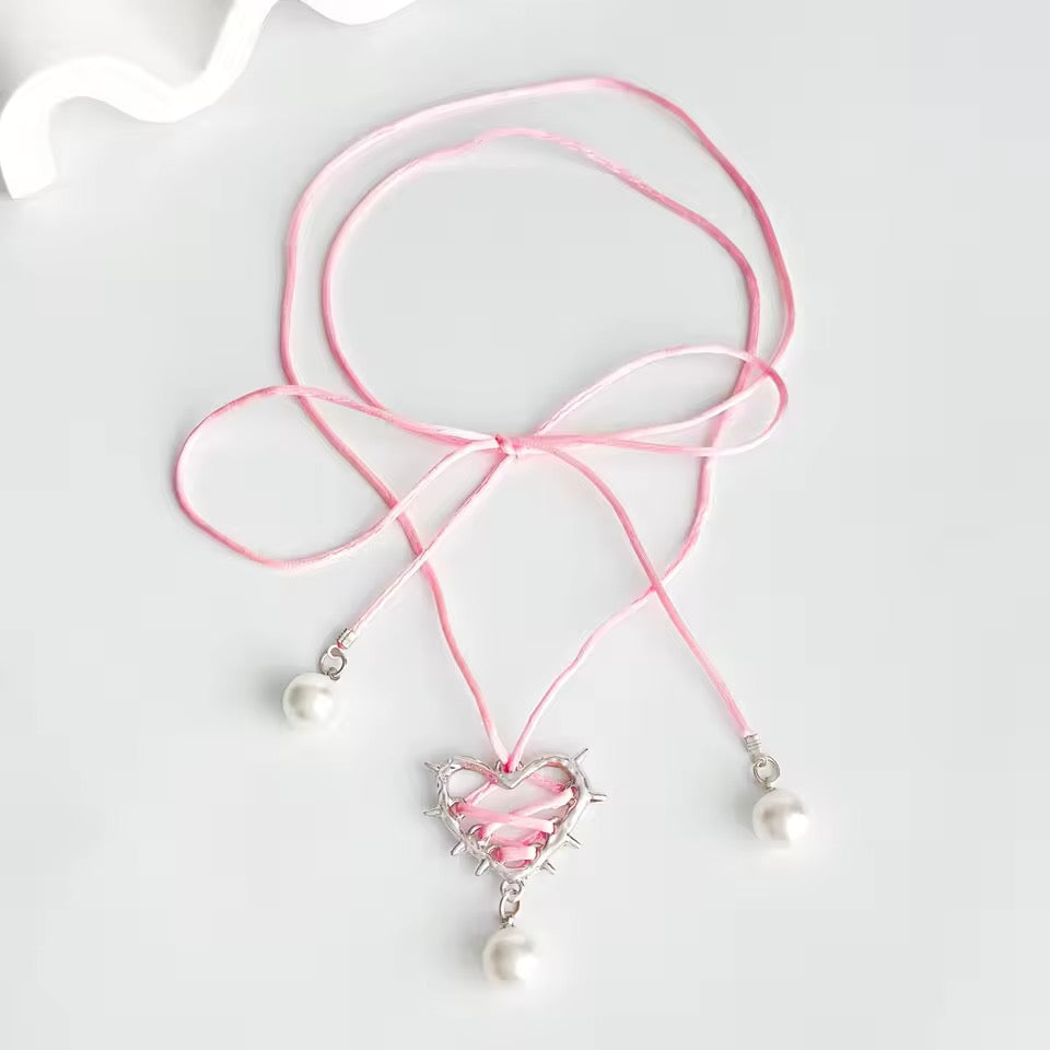 kpop bow heart necklace chocker