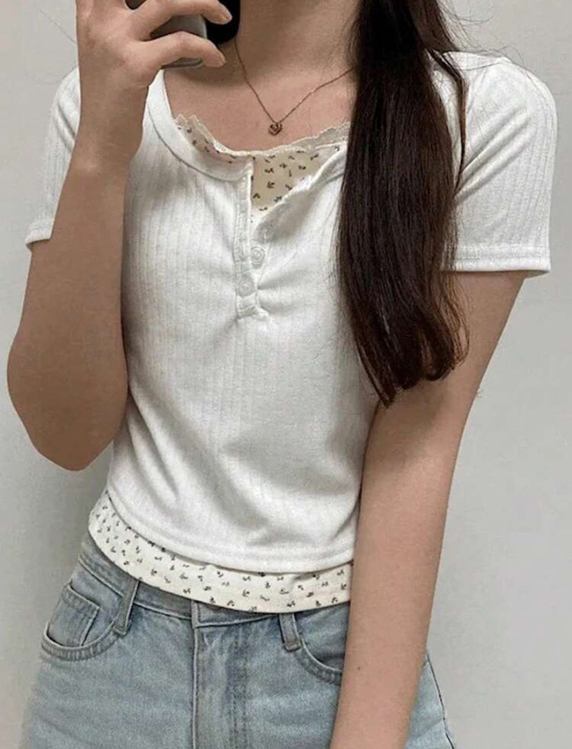 celestial lace patchwork tee