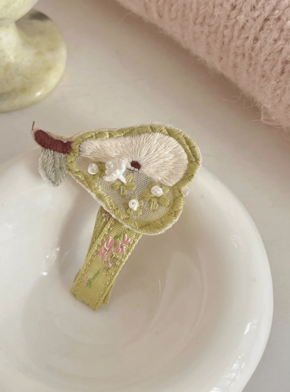 embroidered apple and pear pins