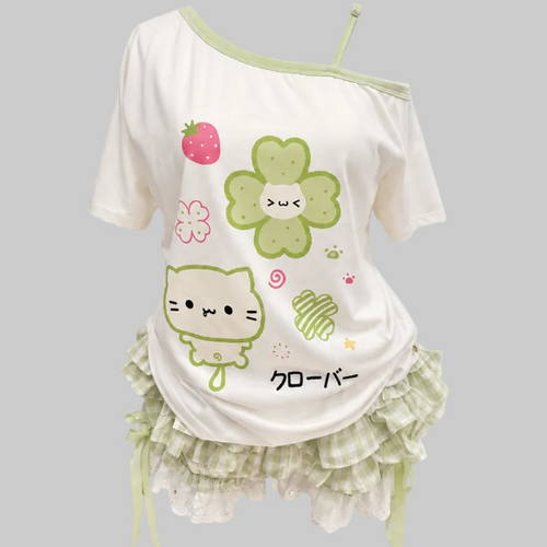 four leaf clover off shoulder shirt