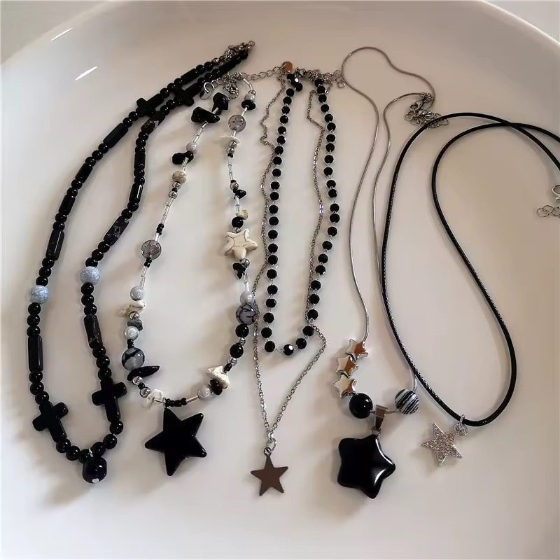 kpop black star bead necklaces