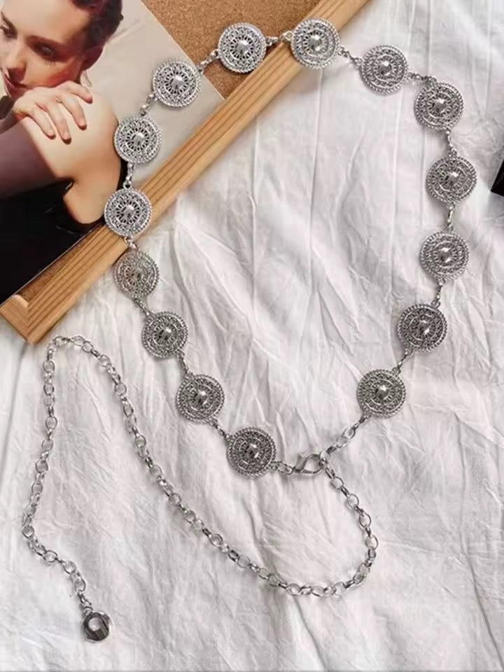 silver circle waist chain