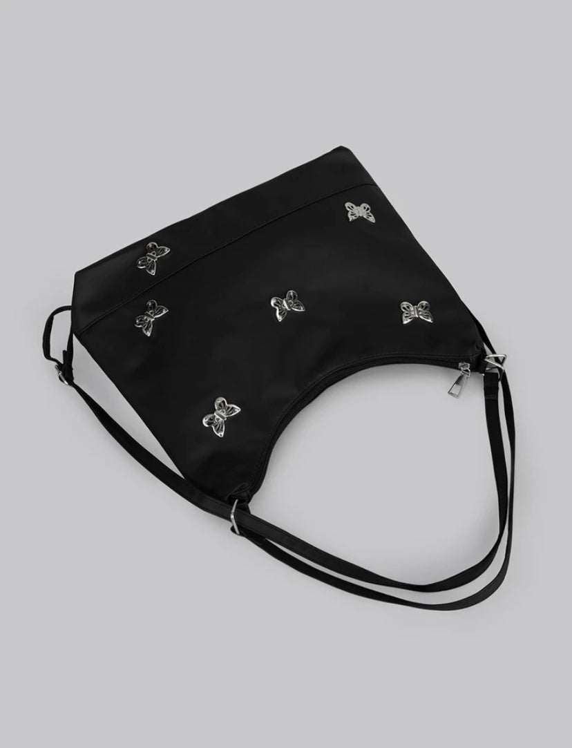 stone pattern butterfly black bag