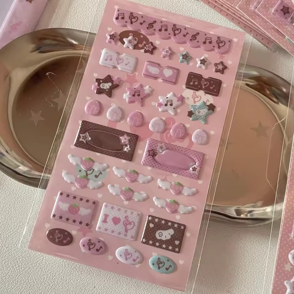 pink | brown aesthetic puffy stickers