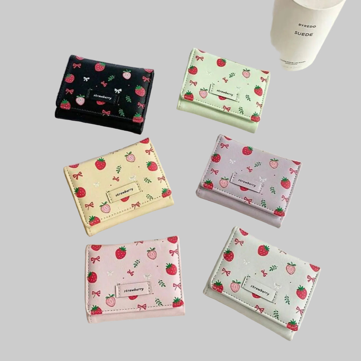 strawberry tri fold wallets