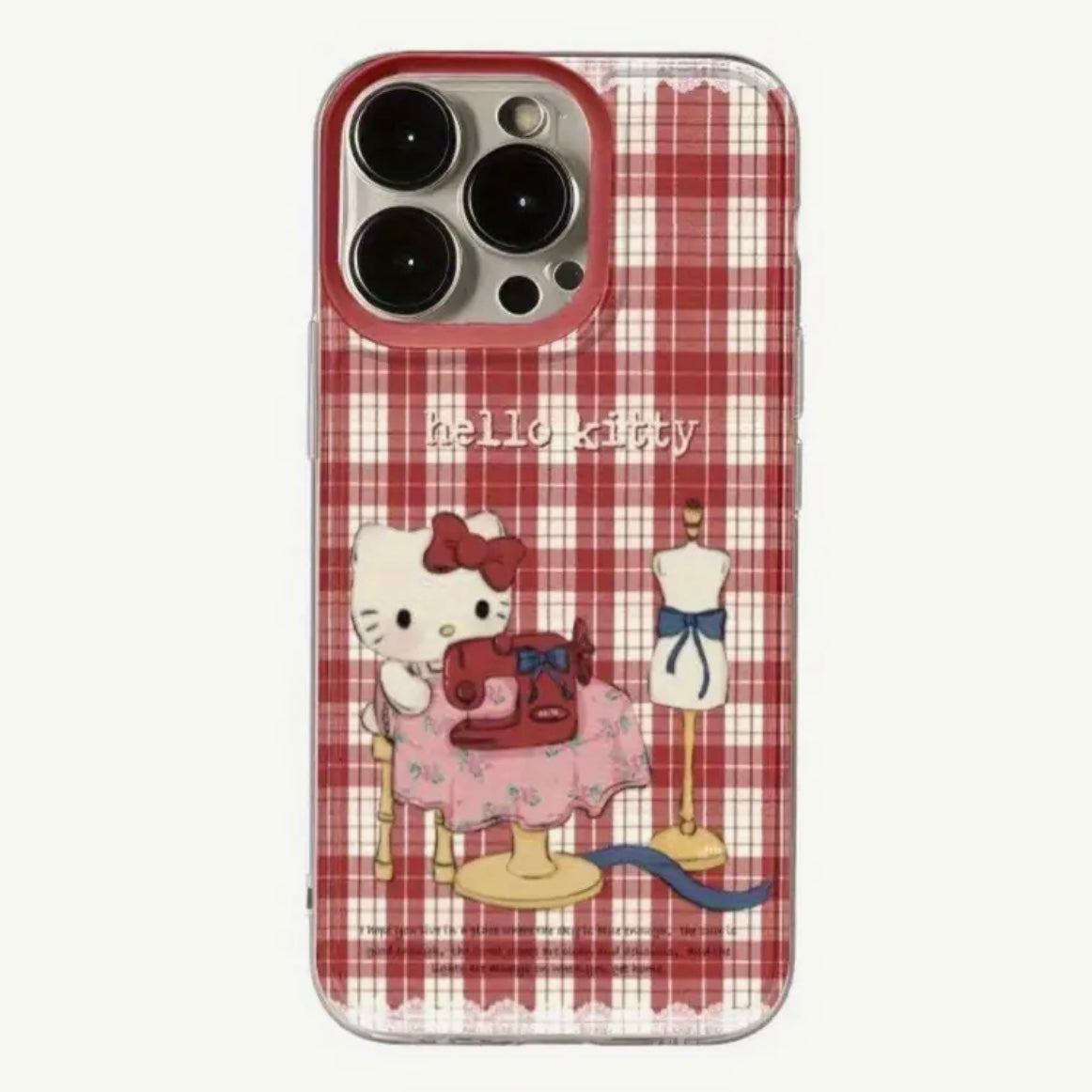 red plaid hello kitty clear phone case