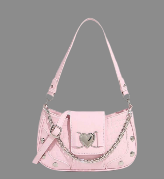 silver heart leather bag