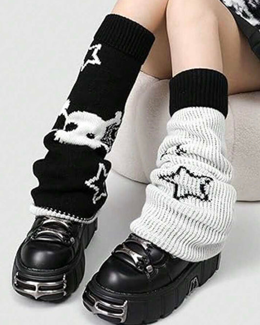black and white flared leg warmers