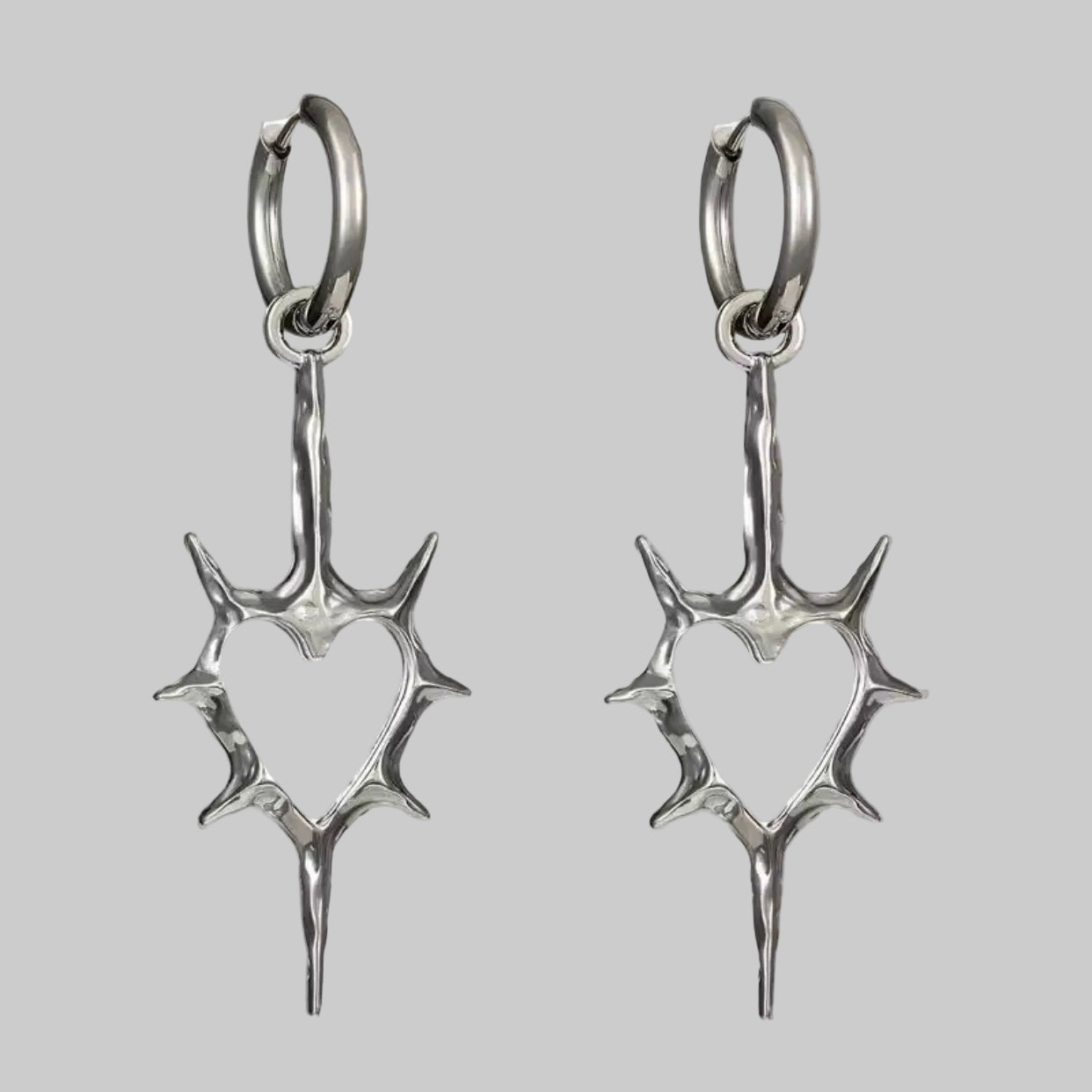 punk silver heart earrings