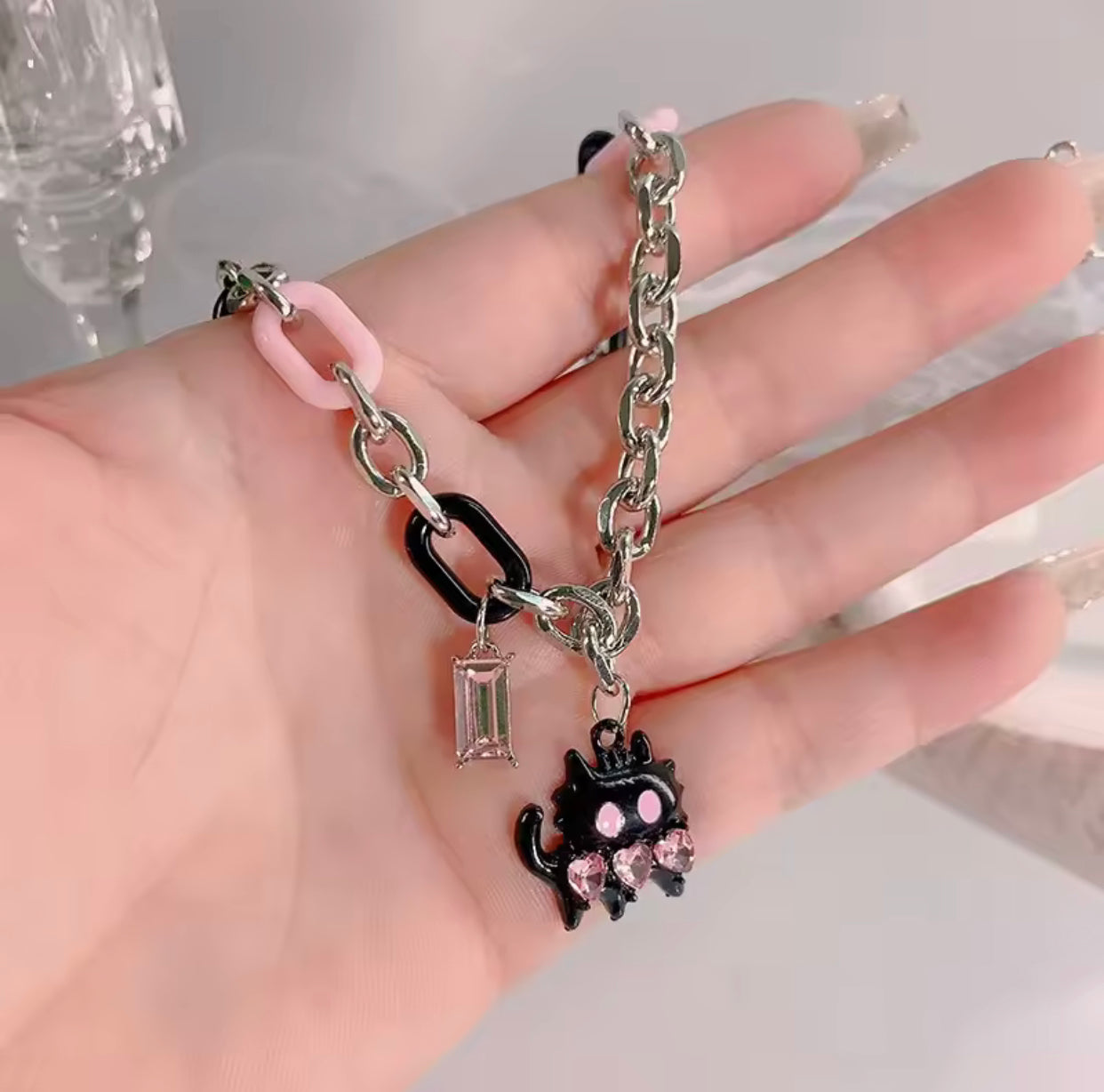 kpop black cat necklace