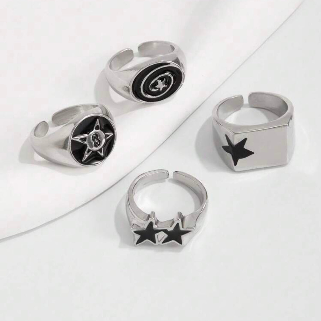 silver star goth ring set