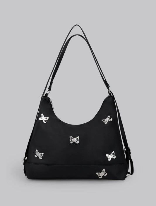 stone pattern butterfly black bag