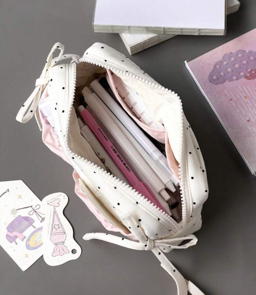 polka dot pink pencil case