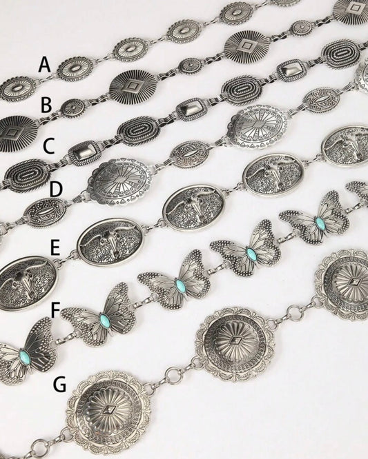 vintage silver waist chains/belts