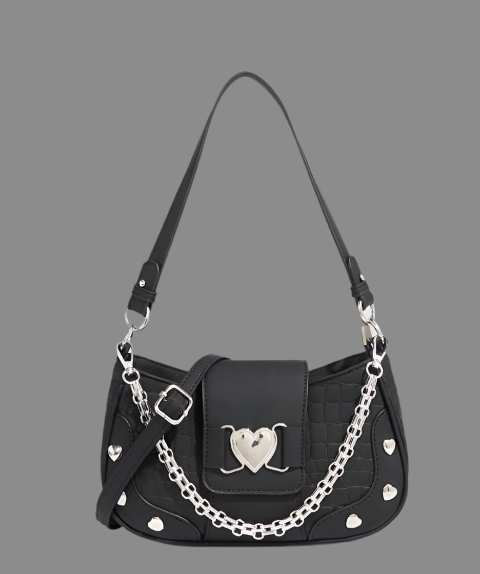 silver heart leather bag