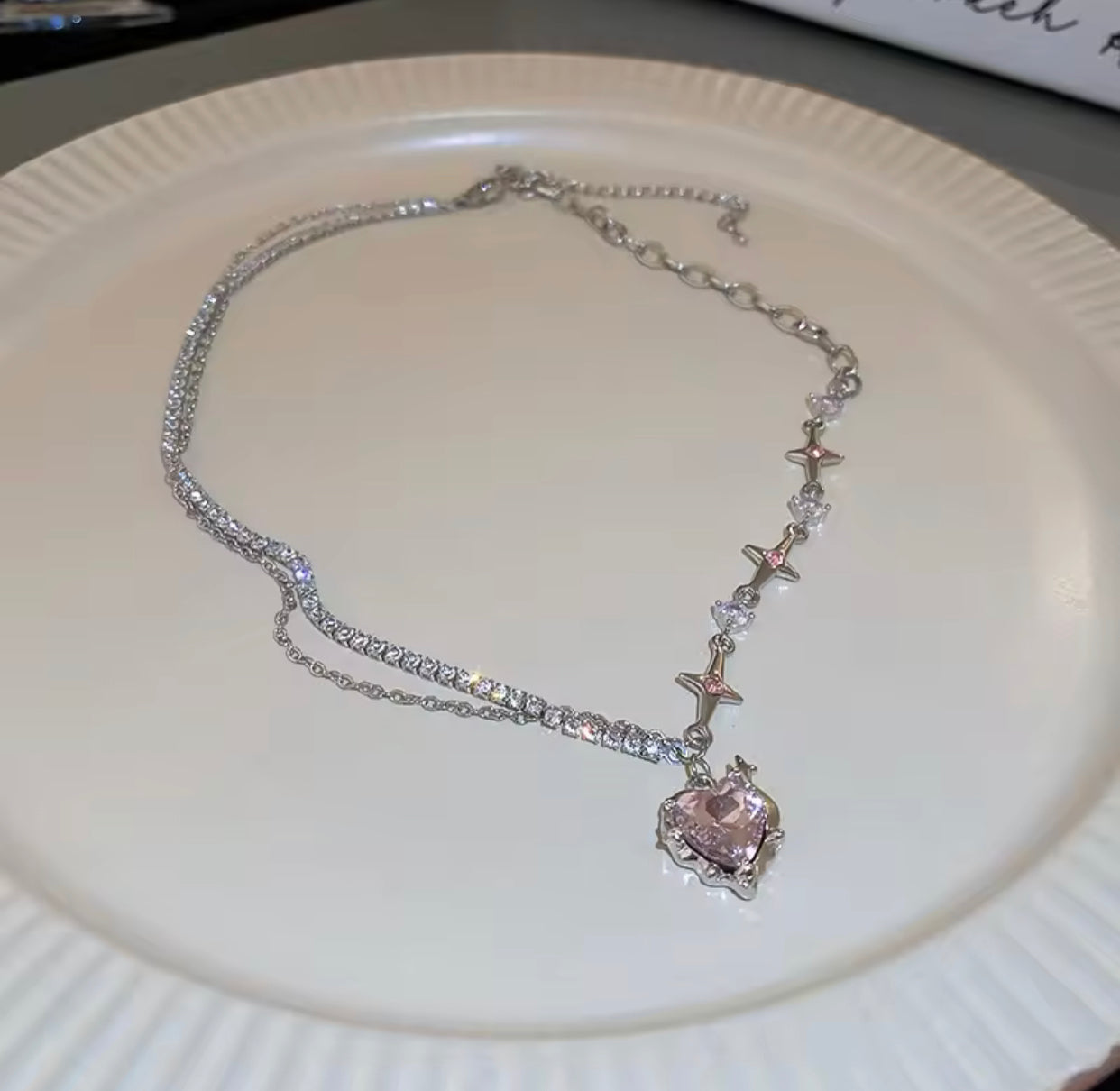 y2k black pink heart necklaces
