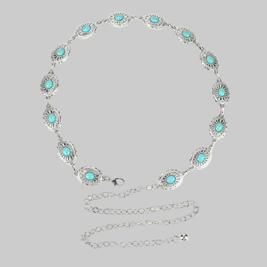 oval blue stone waist chain