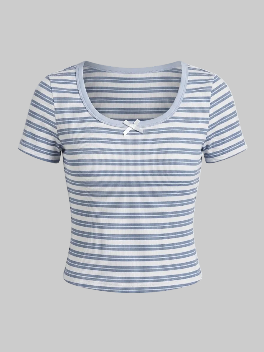 baby blue stripes bow top
