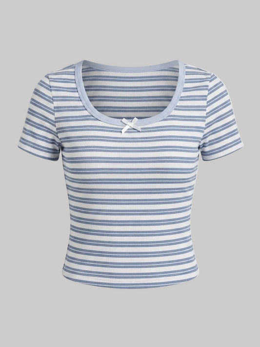 baby blue stripes bow top