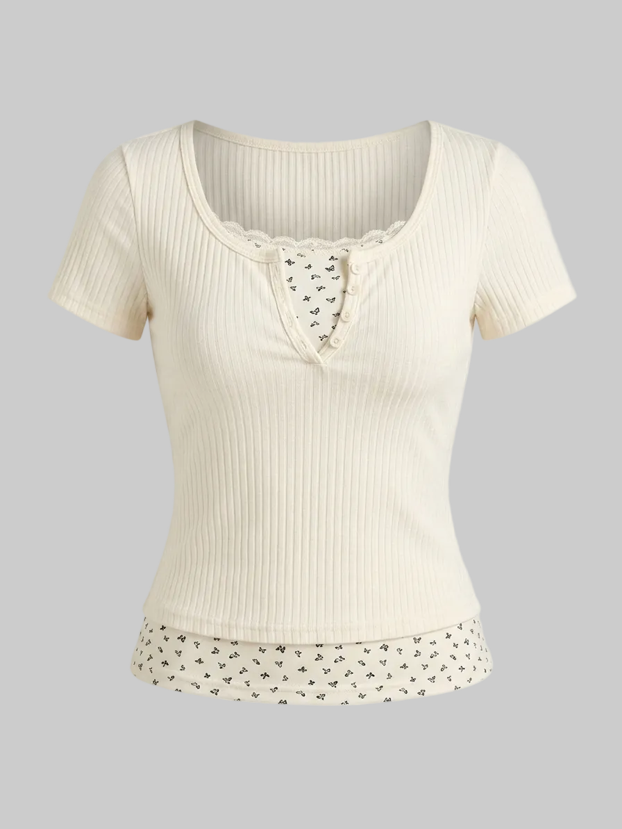 celestial lace patchwork tee