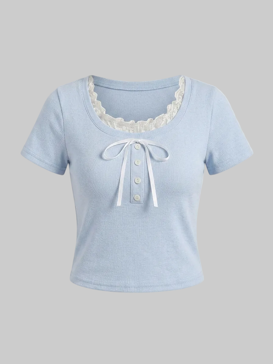 baby blue bowknot henley top