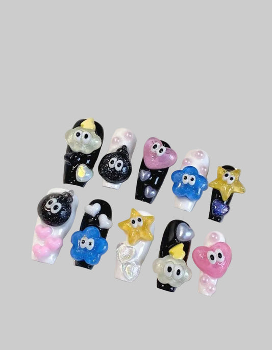 kawaii eyed 3d nails