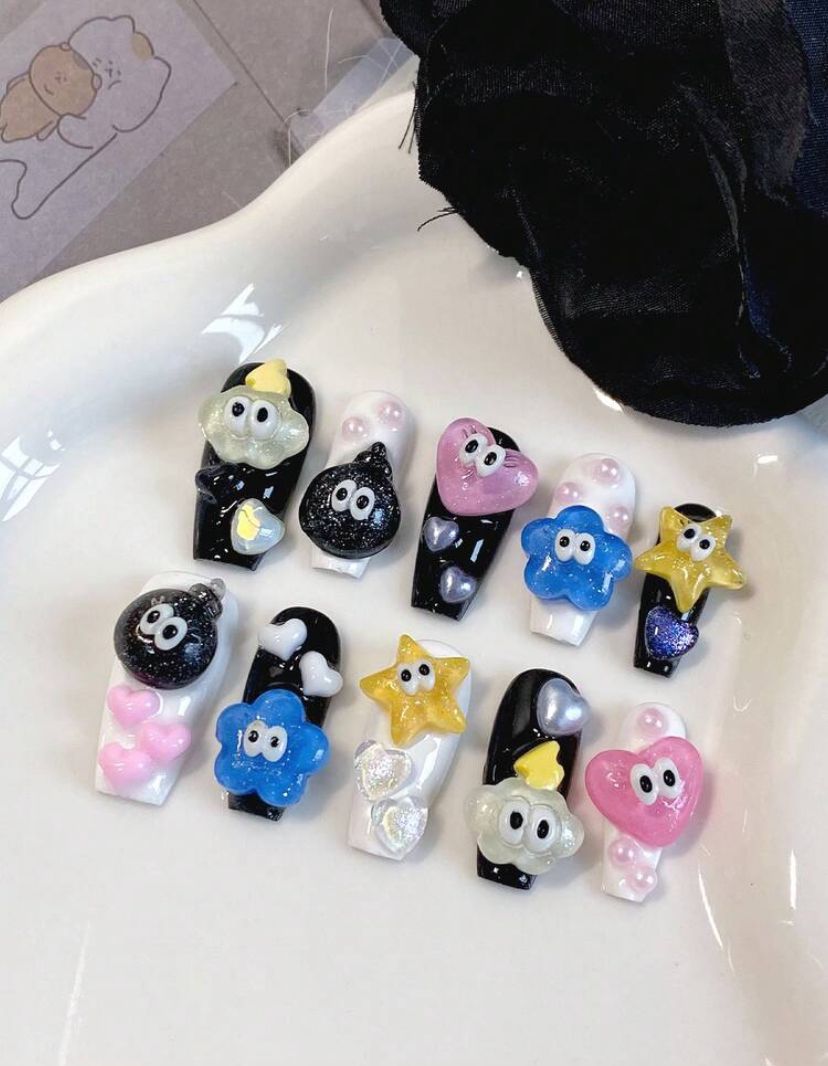 kawaii eyed 3d nails