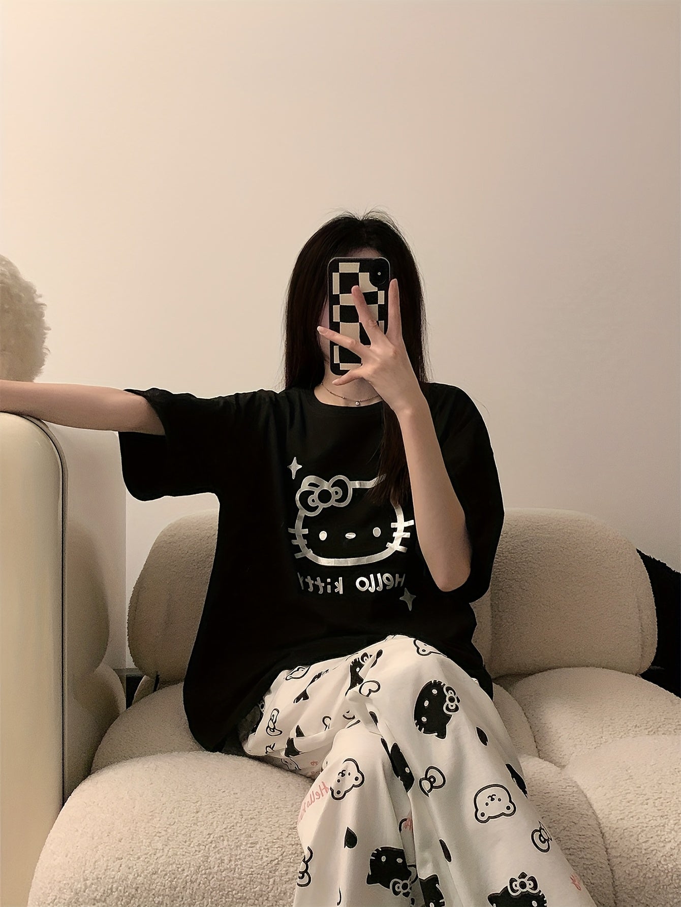 hello kitty black pj set