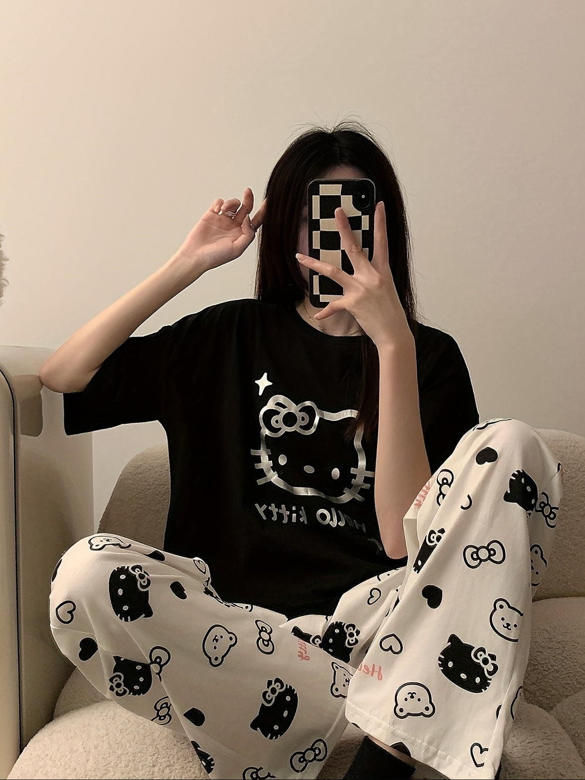 hello kitty black pj set