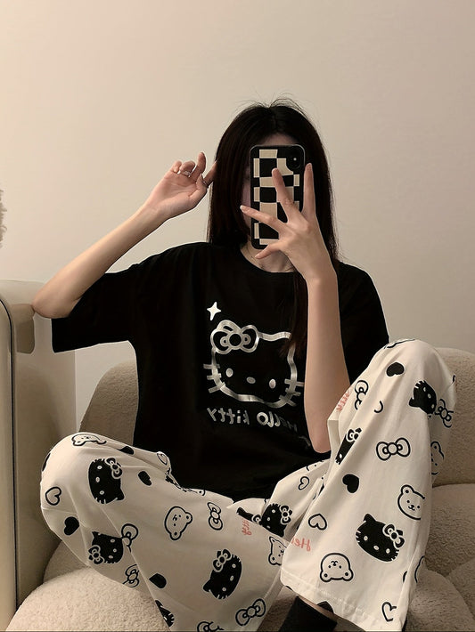 hello kitty black pj set