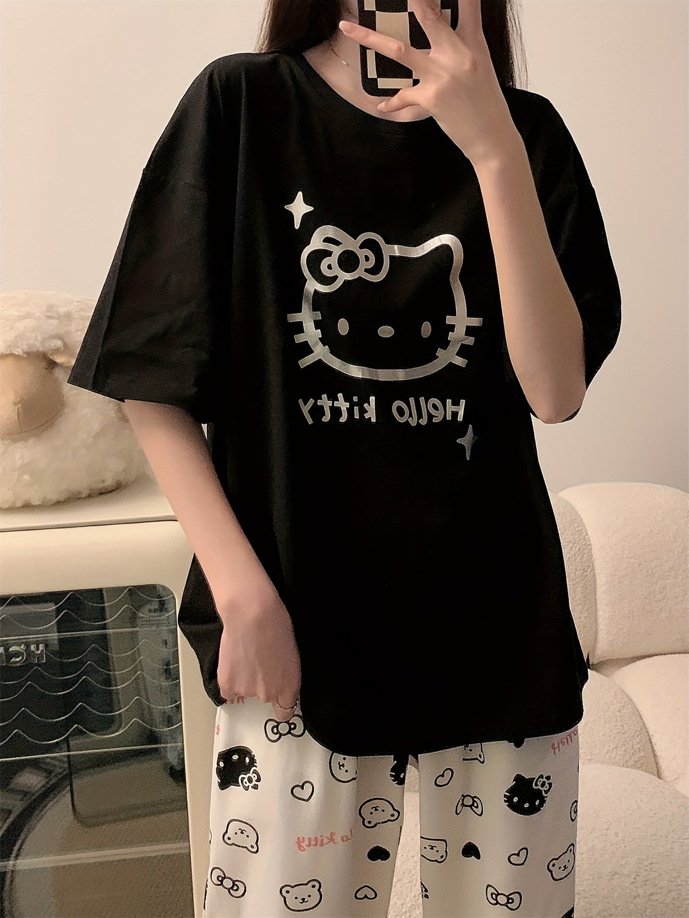 hello kitty black pj set