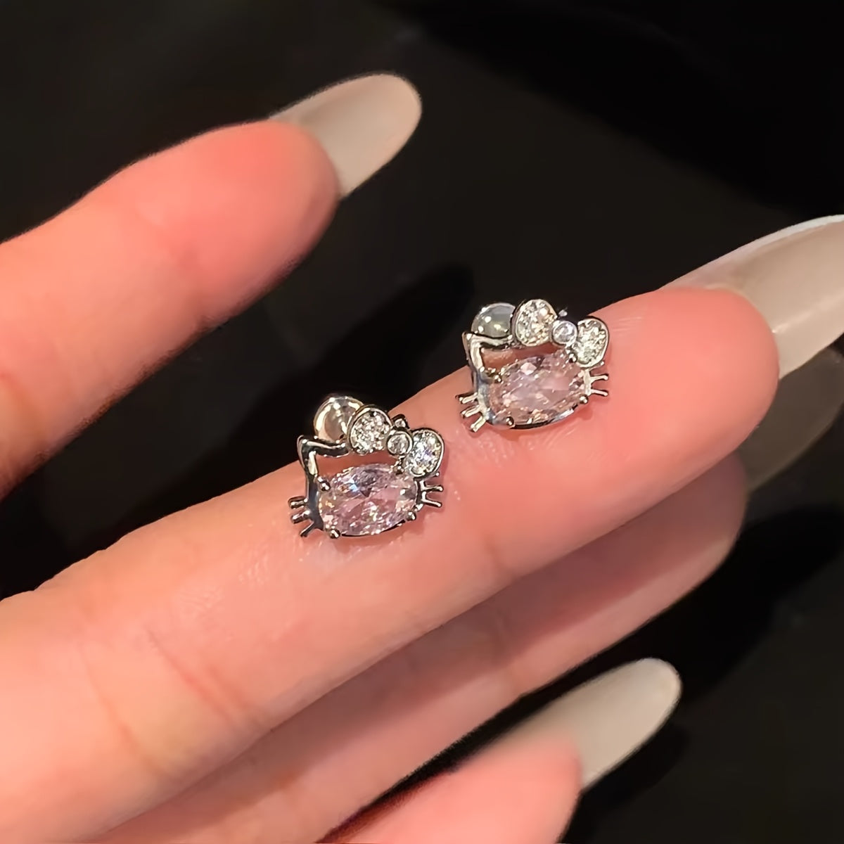 hello kitty pink crystal studs