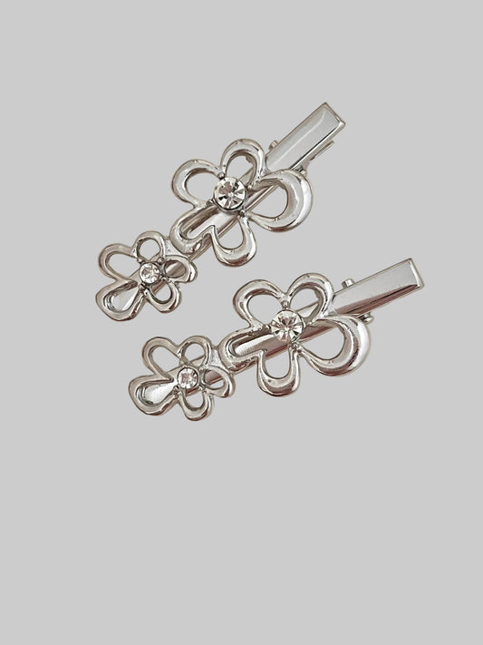 silver flower hair pin