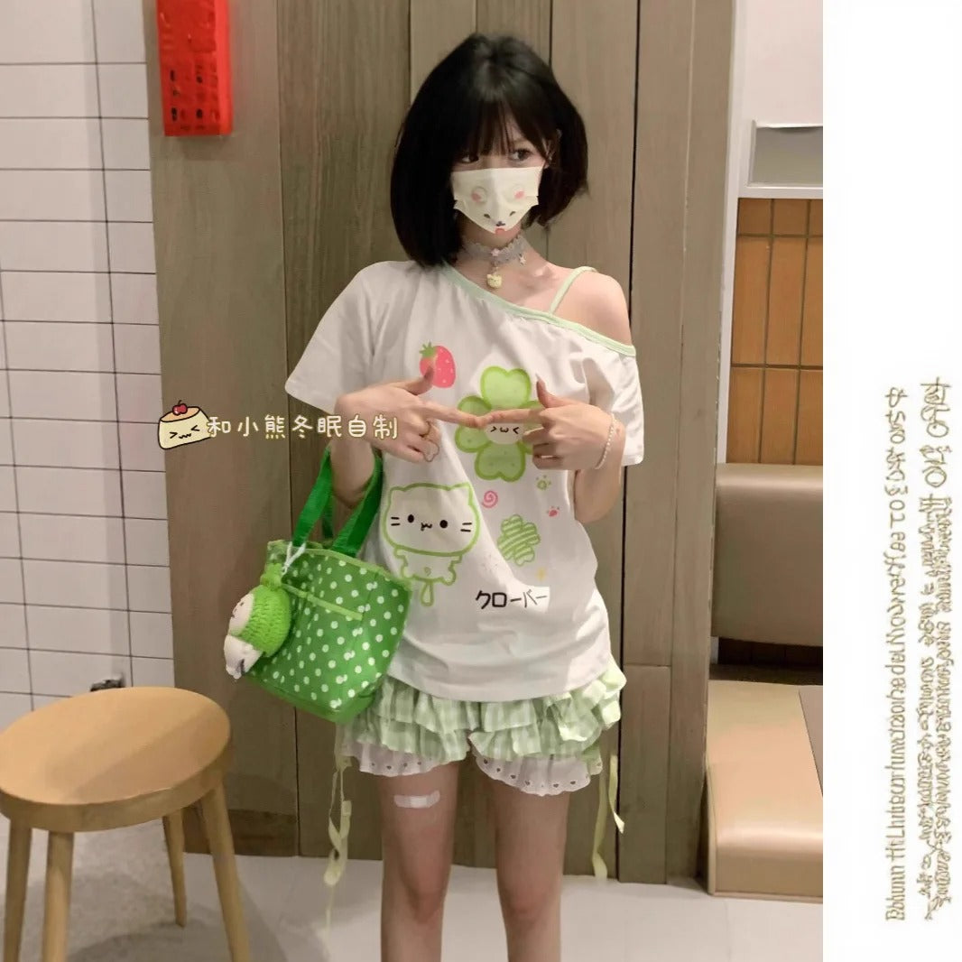 four leaf clover off shoulder shirt