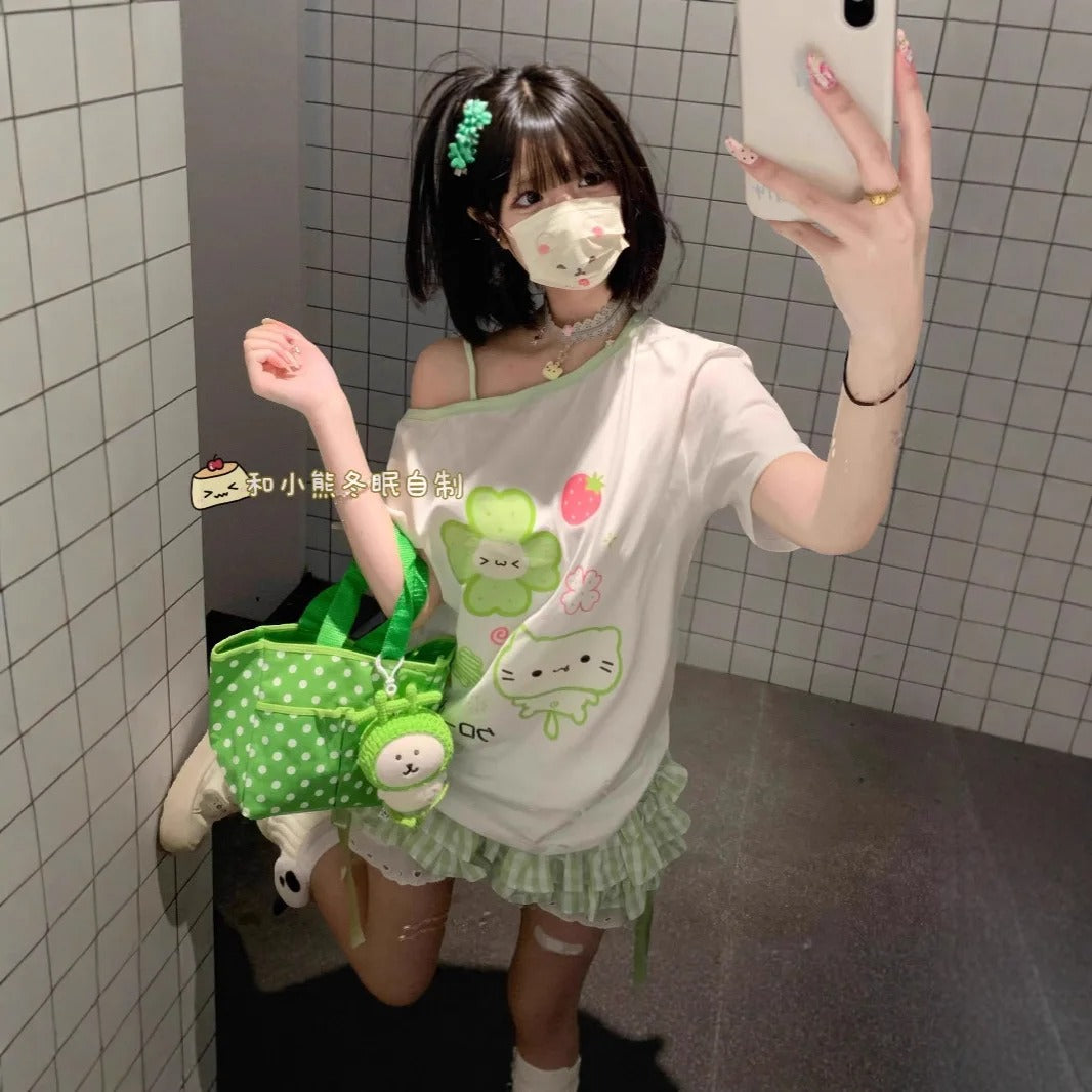 four leaf clover off shoulder shirt