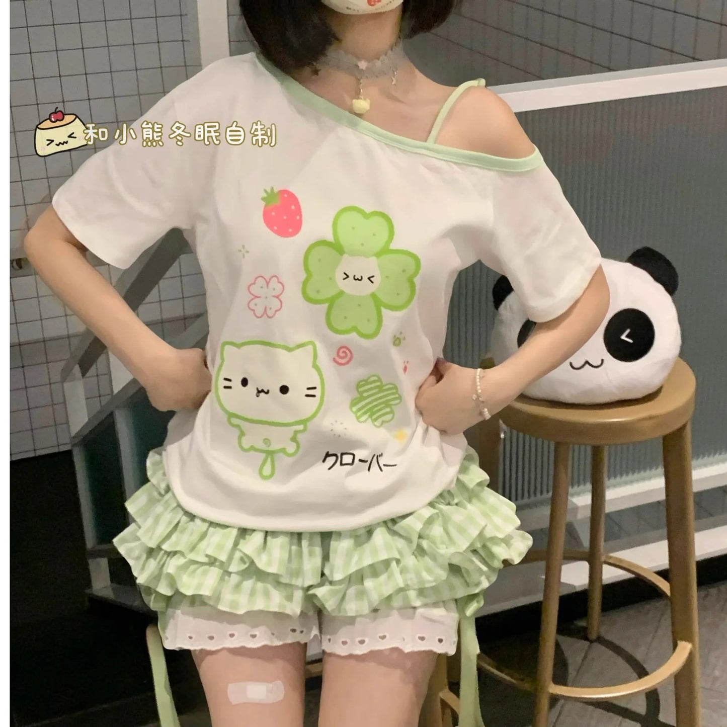 four leaf clover off shoulder shirt