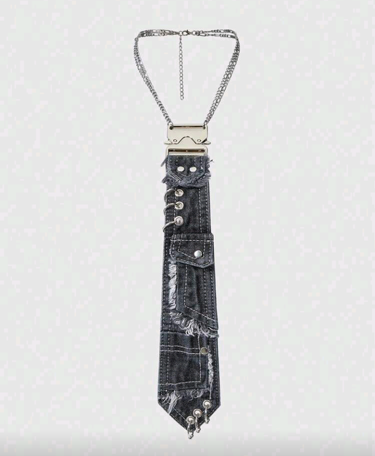 black pocket design tie necklace