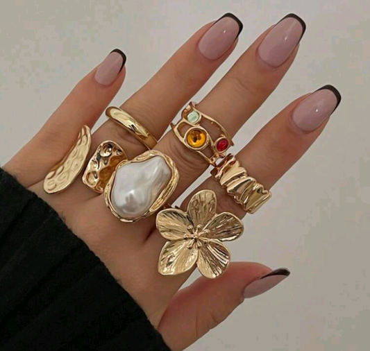 floral pearl ring set (6 pcs)