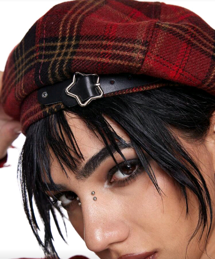 red plaid hat
