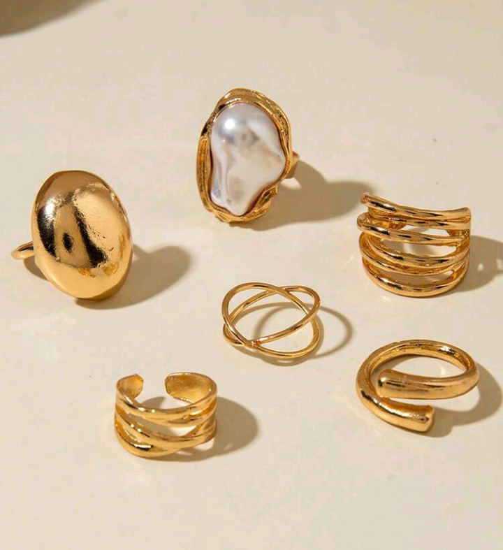 gold rings set (6 pcs)