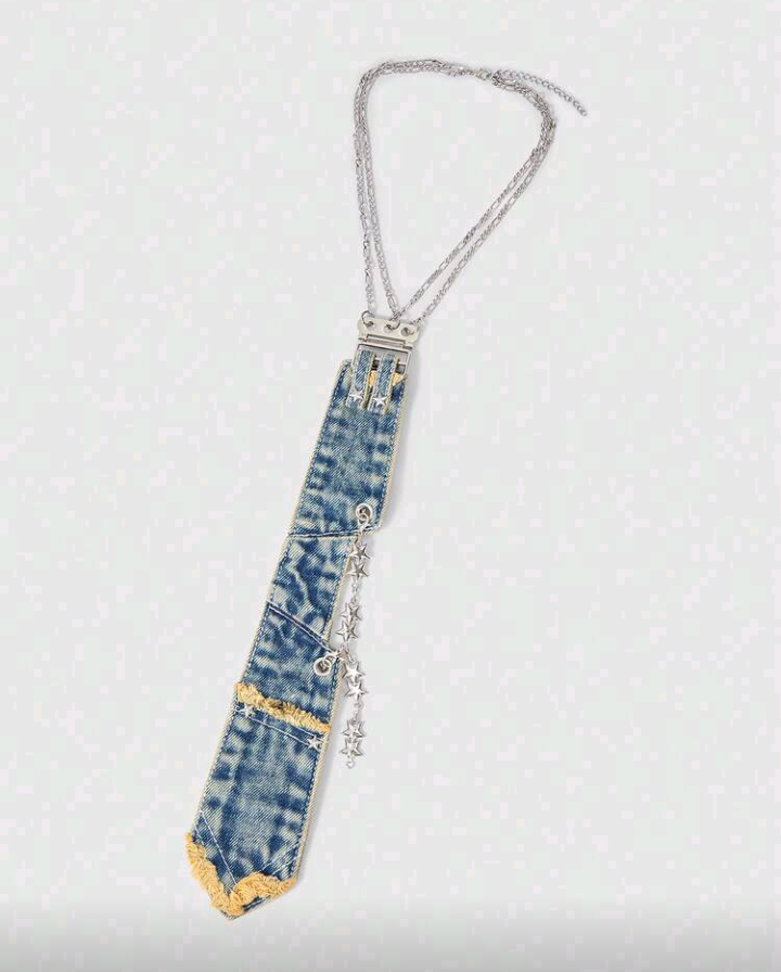 denim blue tie necklace
