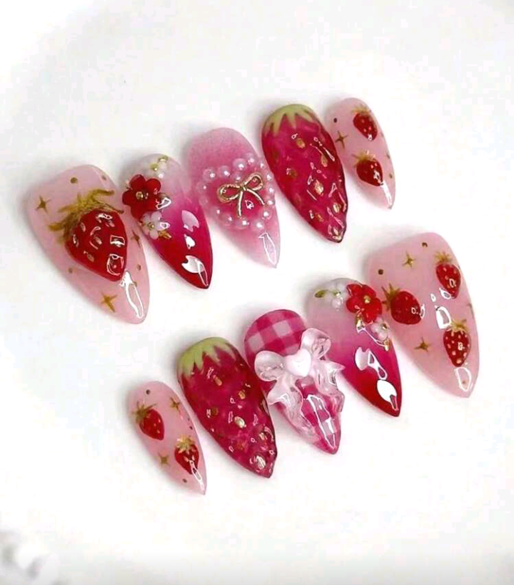 strawberry press on nails