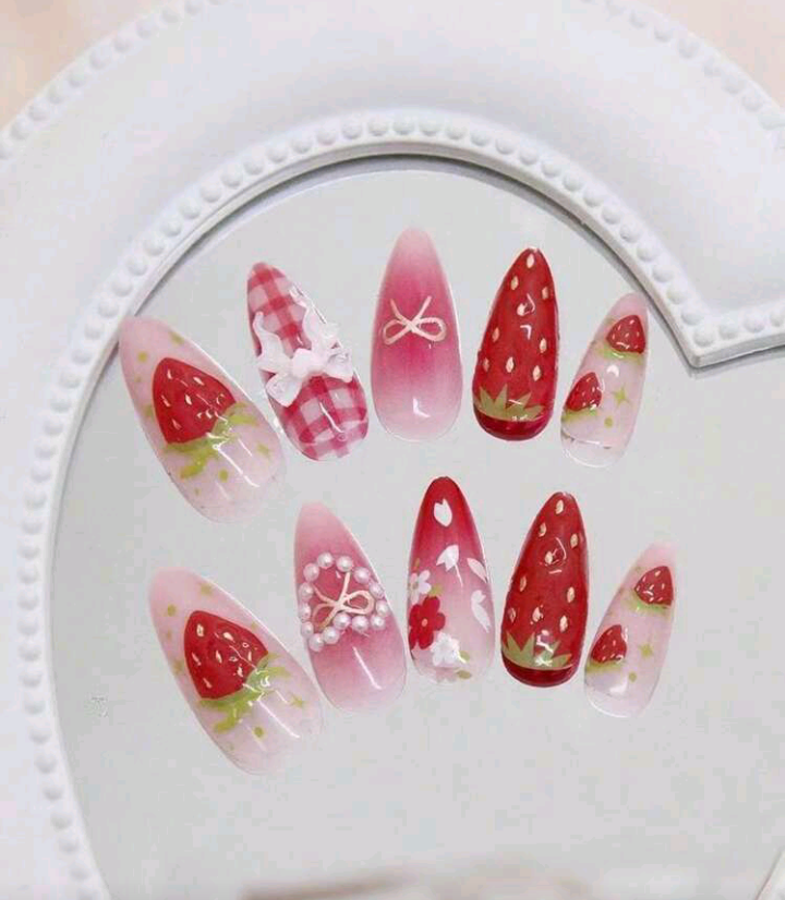 strawberry press on nails
