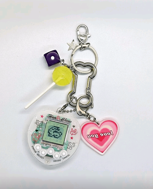 white tamagotchi keychain