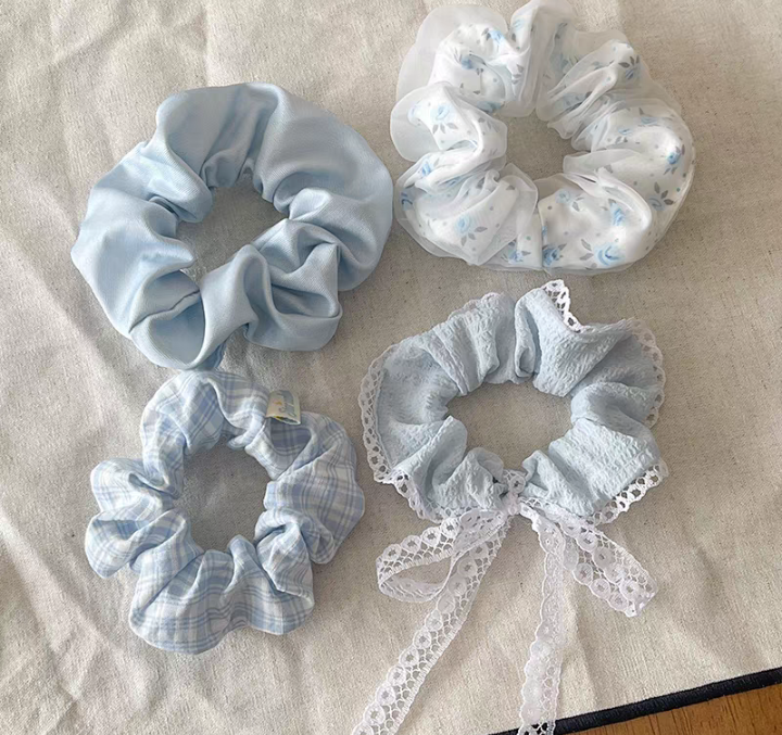 blue scrunchies (set of random 4)