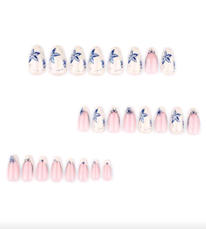 blue flowers press on nails