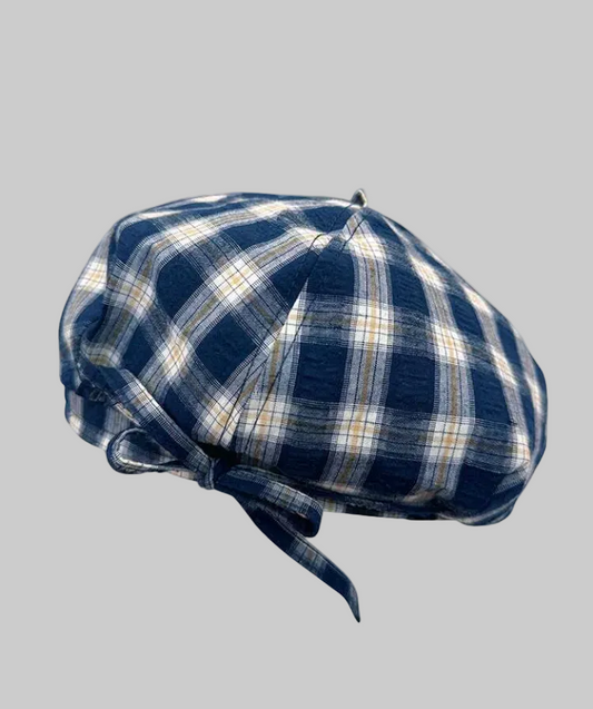 blue plaid ribbon hat
