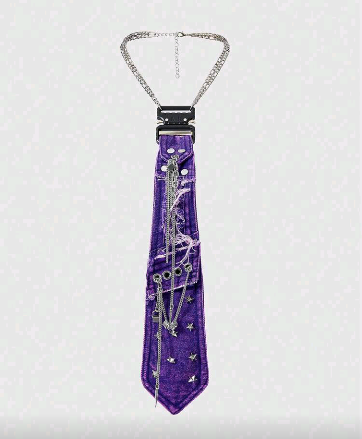 purple pocket design tie necklace